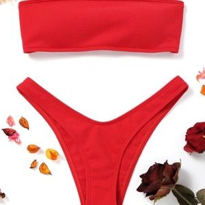 ZAFUL High Cut Ribbed Bandeau Bikini Set New w/tag